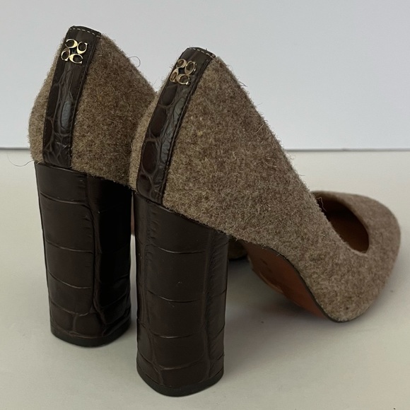 COACH Ophelia Taupe Wool Fabric Brown Leather Croc Embossed Pumps Size 6B - Picture 9 of 11